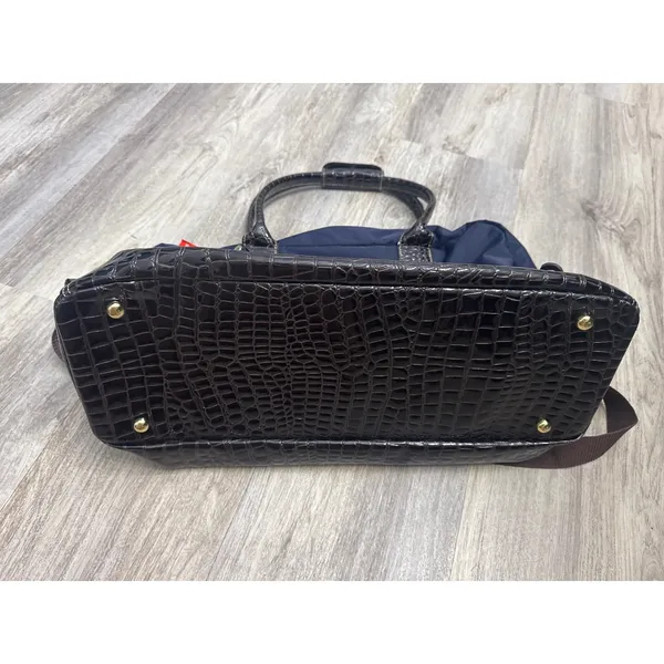 Samantha Brown Navy Brown Croc Embossed Drop Bottom Weekender‎ Travel Bag NEW - Image 9