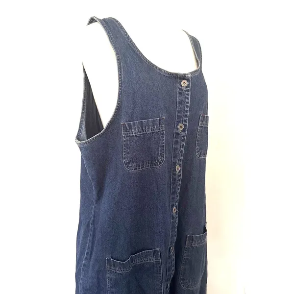 Expression Vintage Blue Denim Sleeveless Button Front Midi Dress Prairie Boho - Image 3