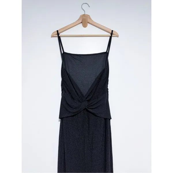 Reformation Breslin Midi Dress Black Sparkle Metallic Night Sky Size Large - Image 8