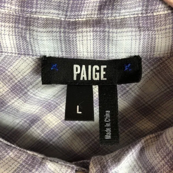 Paige Womens Plaid‎ Button Down Shirt Purple White 100% Cotton Size L - Image 5