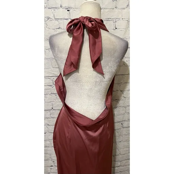 Cider Mauve Satin Elegant Halter Low back Formal Party Gown Dress Size Large - Image 6