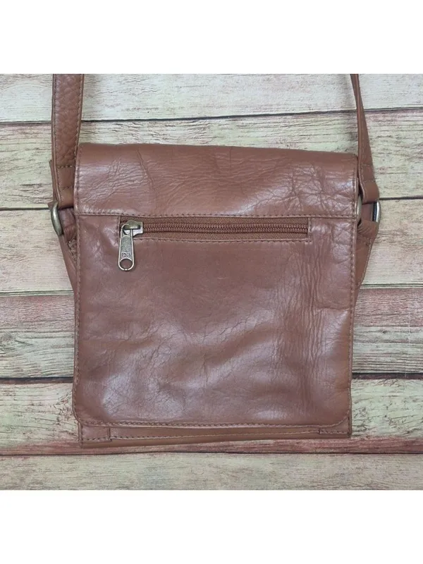 Brown Genuine Leather Crossbody Organizer Purse Bag TEXAS Star Adjustable Strap - Image 4