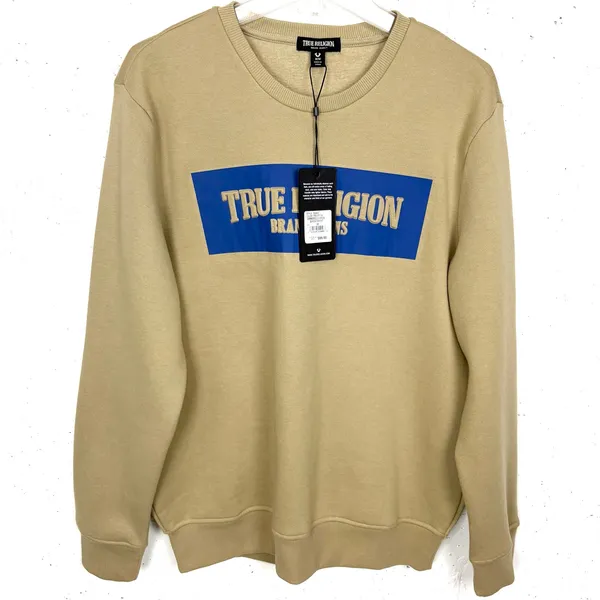 True Religion Embossed Arch Logo Sweatshirt Beige Soft Fleece Lined Size Medium - Image 3