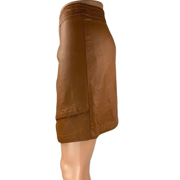 Altar'd State Women's Brown Faux Vegan Leather Asymmetric Mini A-Line Skirt M - Image 3
