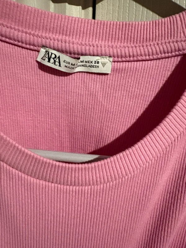 ZARA Ruffle Sleeve Top Pink Ribbed - Image 4