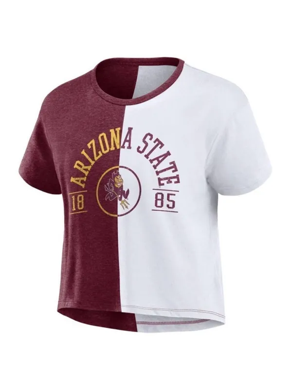 NCAA Arizona State Sun Devils Women's Split Color Block Cropped T-Shirt Size S - Image 2