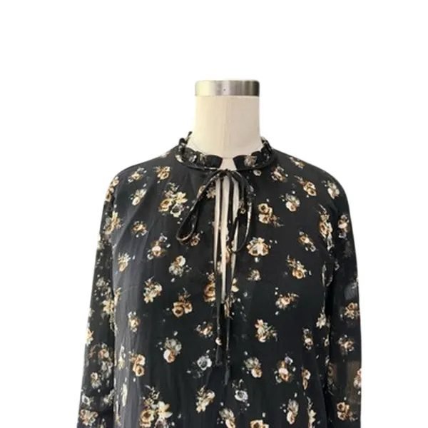Philosophy Black Floral Chiffon Shift Dress Sz Small Tie Keyhole Flutter Sleeve - Image 6