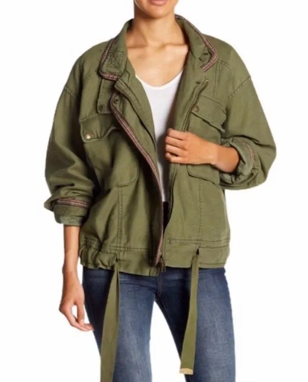 Free People Flight Line Women's Size S Olive Green Embroidered Bomber Jacket - Image 3