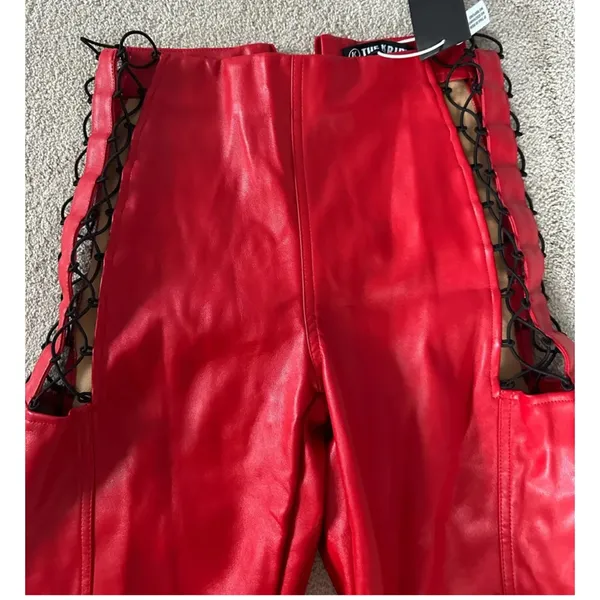 The Kript Red Jaxon Vegan Leather Pants - Image 3