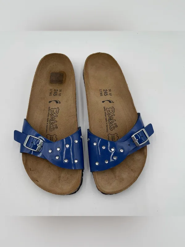 Birkenstock Birki's Rhinestones Patent Blue Sz 38 Women’s 7 Sandals Summer - Image 8