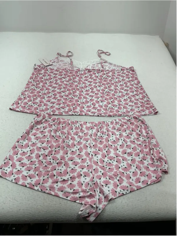 Womans NWT Joy Spun 2 Pc Summer Pajama Set 2X White Pink - Image 2