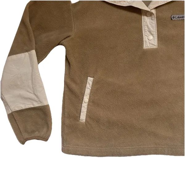 Columbia Women's L Tan‎ Cream Benton Springs Cropped Fleece Pullover 1/4 Button - Image 2