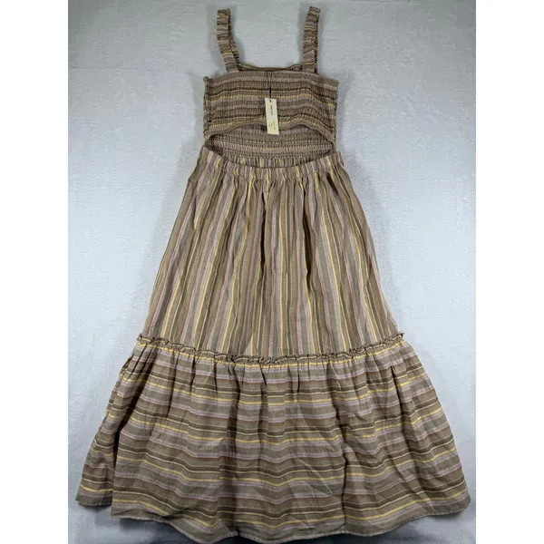 Speed Limit MPH Smocked‎ Striped Maxi Dress Brown Boho Tiered J5735L Size M - Image 12