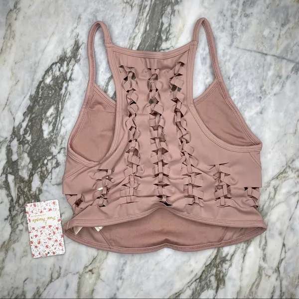 FREE PEOPLE MOVEMENT Revelation Braided Back Yoga Tank Bra Crop Top Nude Pink XS - Image 4