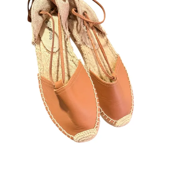 SALUDOS Wrap Gladiator Leather Tan Espadrille Flats Size 6 - Image 5
