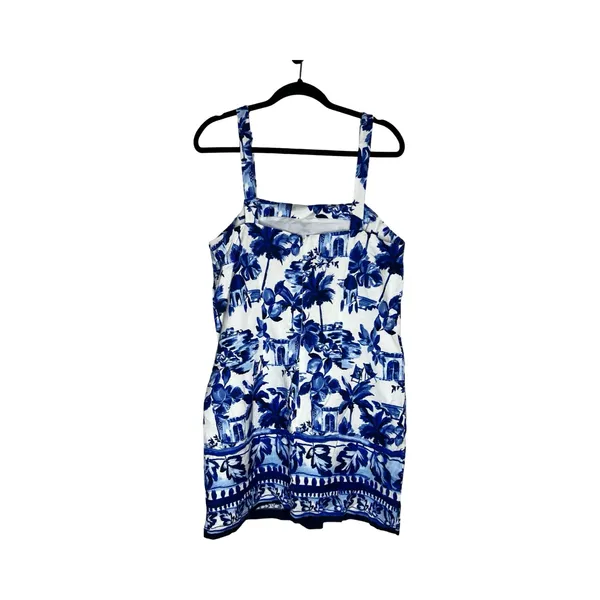 LOFT Blue White Linen Blend Tropical Landscape‎ Toile Shift Dress Size 10 NWTn - Image 5