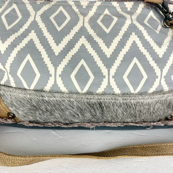Myra Bag Leather Canvas Fur Shoulder Crossbody Bag Western Boho Aztec Large - Image 7