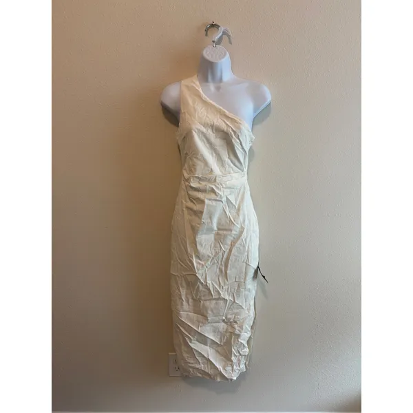 Lulus Poised in Positano‎ One Shoulder Dress Womens XS White Midi Slit - Image 3