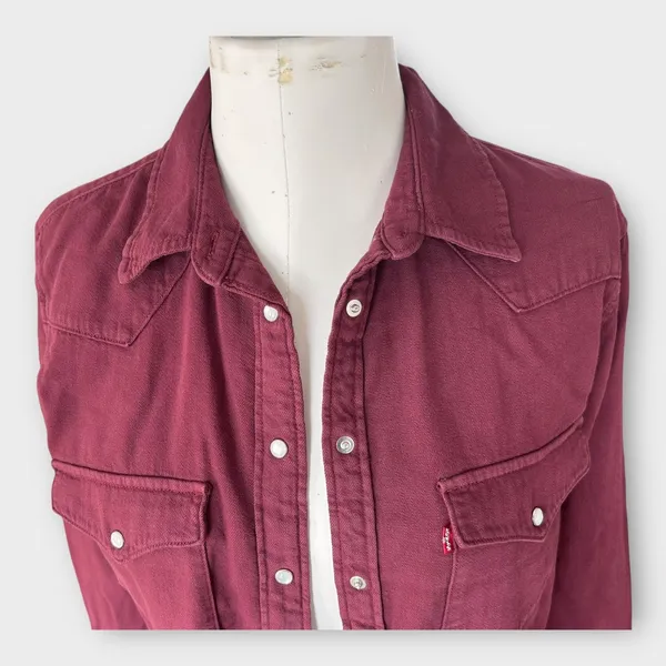 Levi's Western Pearl Snap Button Up Shirt Burgandy Women's sz Medium Western NWT - Image 4