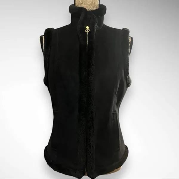 CHAPS Women's Black‎ Faux Suede Faux Fur Vest Small | EUC - Image 2