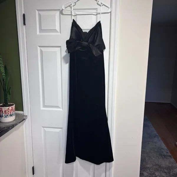 Lulus Dramatic Stunner Black Velvet Bow Strapless Maxi Dress Sz L Glam Galas $88 - Image 3