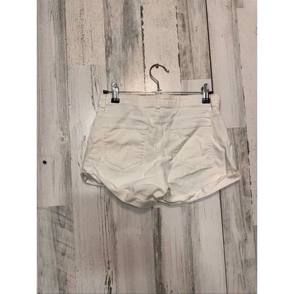 H&M White Denim Shorts Women’s Size 4 Rolled Hem Stretch Jean Shorts - Image 2