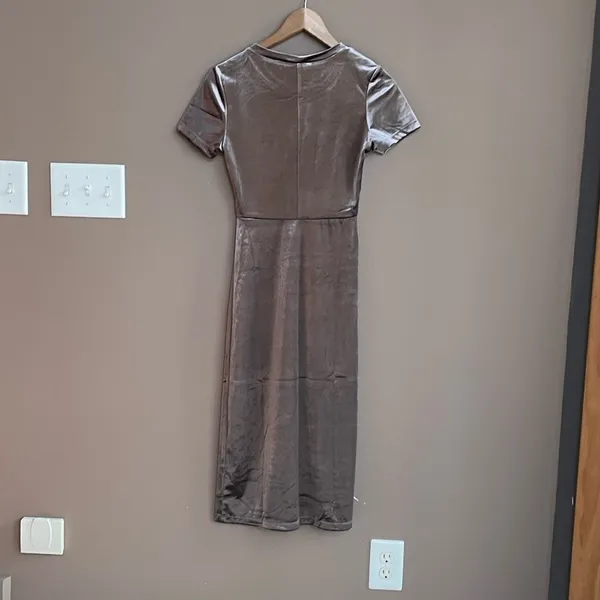 ZARA velvet midi dress in metallic taupe grey‎ Size Small - Image 9