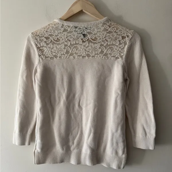 Lauren Ralph Lauren White Floral Lace‎ Crew Neck 3/4 Sleeve Crewneck Sweater - Image 4