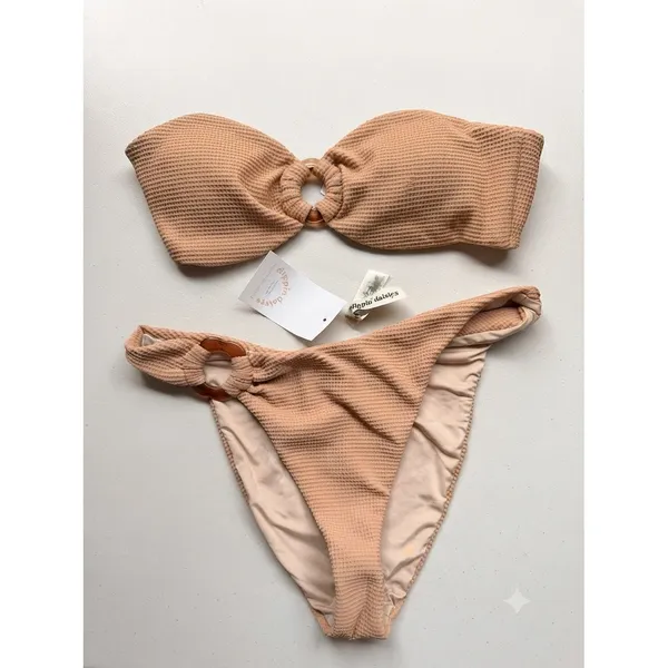 Dippin Daisys‎ Bikini Set Womens Peach Waffle Knit Ring Detail Swimsuit NWT - Image 2