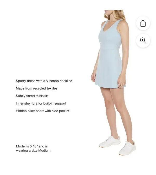 Gapfit Ladies Active Tank Tennis Dress With Hidden Biker Shorts, Sz L Light Blue. NWT . - Image 3