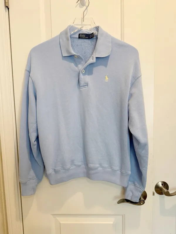 POLO RALPH LAUREN Polo Collared Sweatshirt in Baby Blue size Small Preppy - Image 3