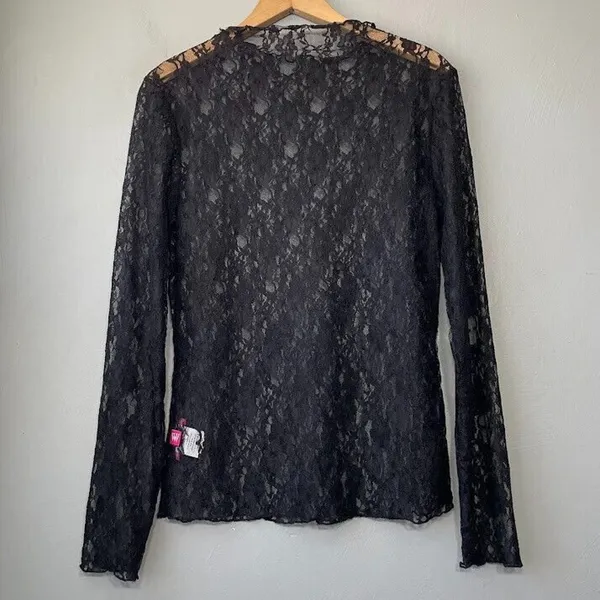 Sheer Lace Top Size Medium Black Whimsigoth Fairy Grunge Gothic Indie Sleaze - Image 4