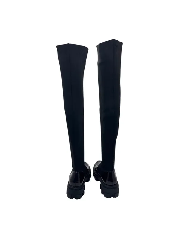 ASOS DESIGN Kimmy Chunky Flat Lug Sole Over The Knee Pull-On Boots Black Size 8 - Image 12