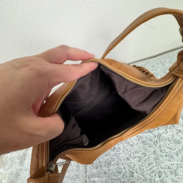 VTG Brown Genuine Leather Fringe Hobo Bag Boho Crossbody Made in Mexico Western - Image 4