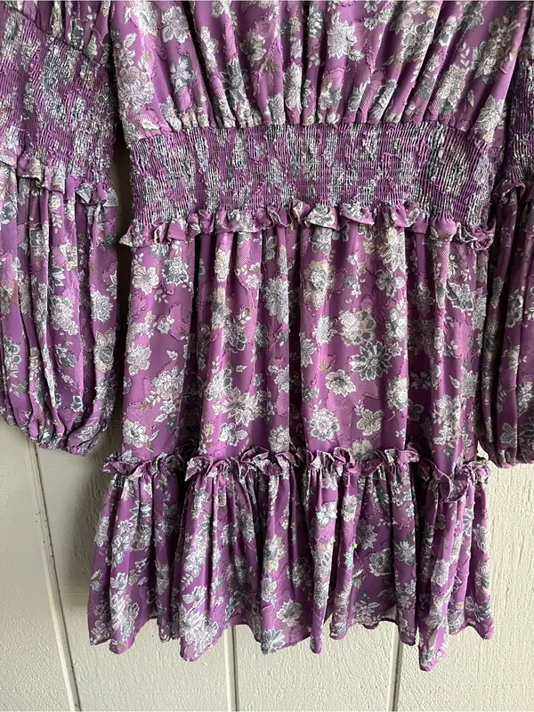 Alexis Lilac Purple Floral Mini Dress Long Sleeves - Image 6