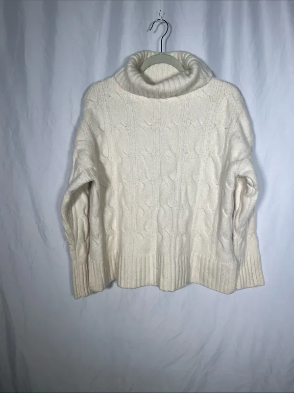 Reformation Womens Siro Wool Cableknit Sweater Turtleneck Ivory White Small - Image 2