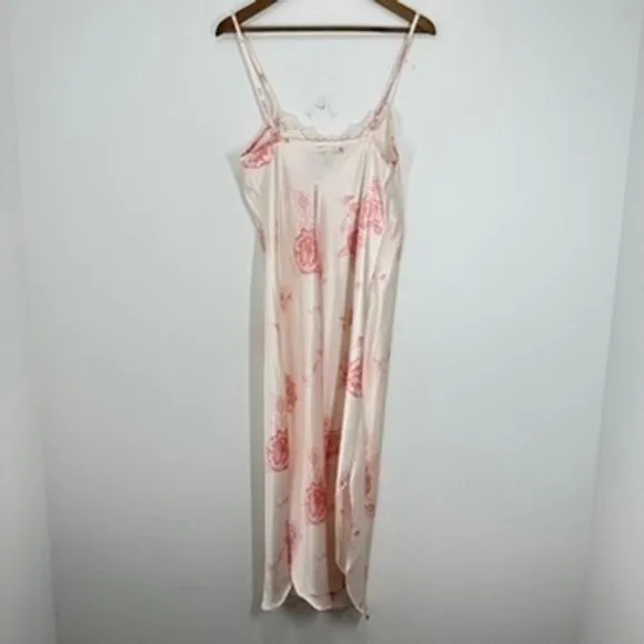 Vintage Floral Pink Lace Trim Satin Slip Nightgown Private Luxury Fairycore - Image 9