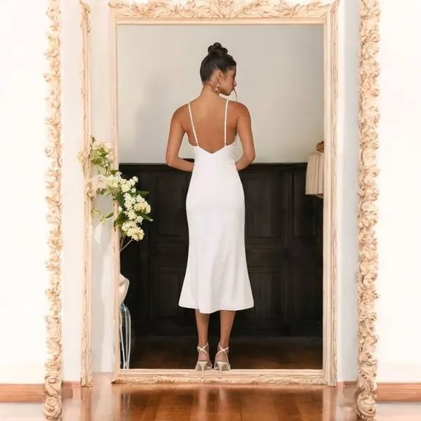 NWOT Lulu's White Midi/Tea Length sleeveless Spaghetti Strap Midi Dress M - Image 2