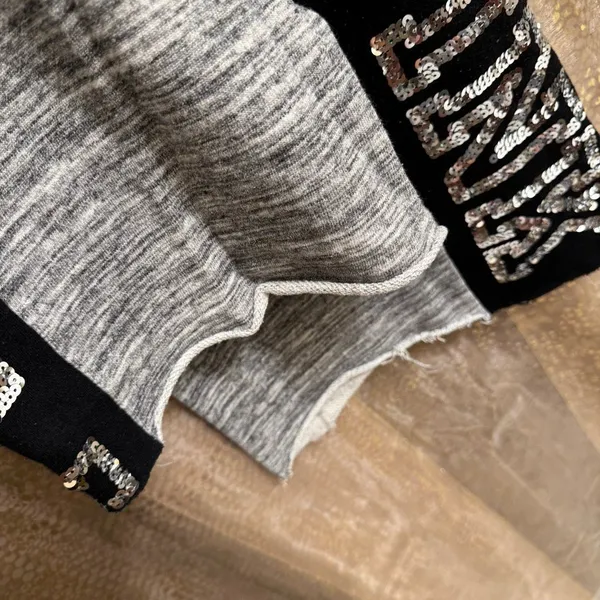PINK Victoria's Secret Sequin Bling Logo Boyfriend Pant Sweatpants Gray Black La - Image 7