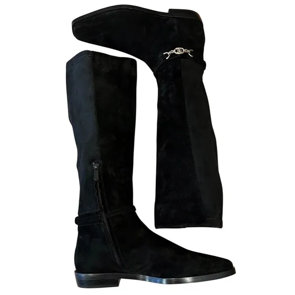 Sam Edelman Clive Black Suede Knee High Boots Square Toe Gold Chain Size 7 - Image 3