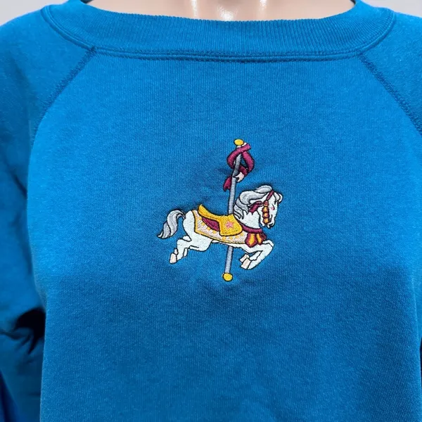 Embroidered Carousel Merry Go Round Horse Hanes Her way Sweatshirt XL Blue - Image 2