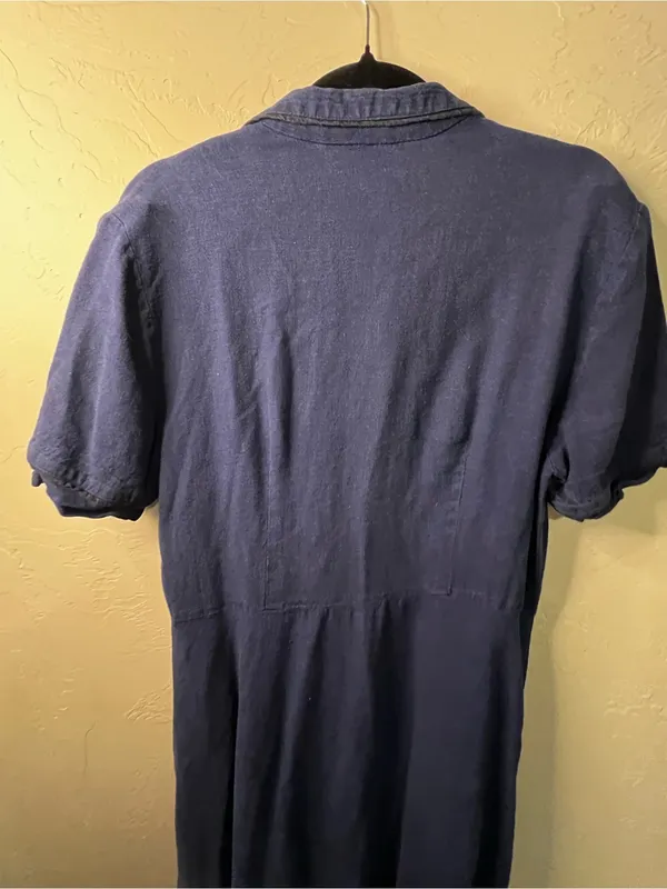 Basic Threads Santa Monica Blue Linen Tencel Button Front Midi Shirt Dress - Image 10