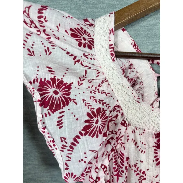 Maeve Anthropologie Dress S Red Floral Babydoll Mini Flutter Sleeve Lace Cottage - Image 4
