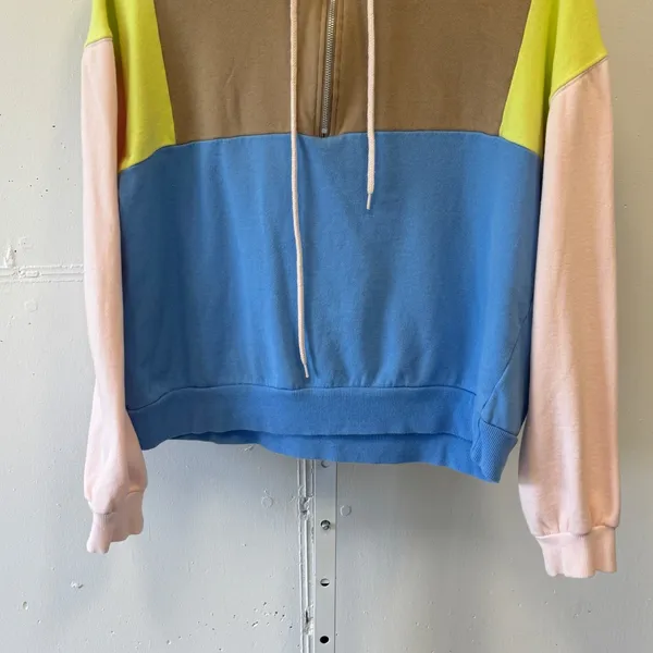 BP Nordstrom Womens Colorblock Half Zip Hoodie Sweatshirt Blue Brown Yellow Sm - Image 4