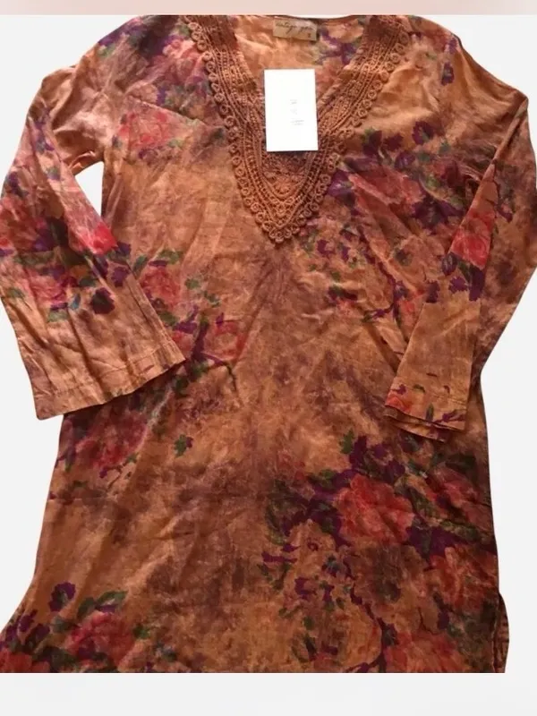 Vintage‎ Geo Floral Tunic Dress S NWT Crochet Lace Boho Cottagecore Whimsigoth - Image 9