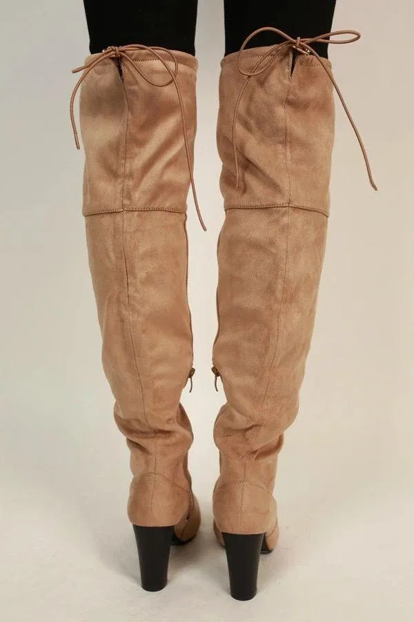 Nature Breeze Taupe OTK Faux Suede Boots - Image 3