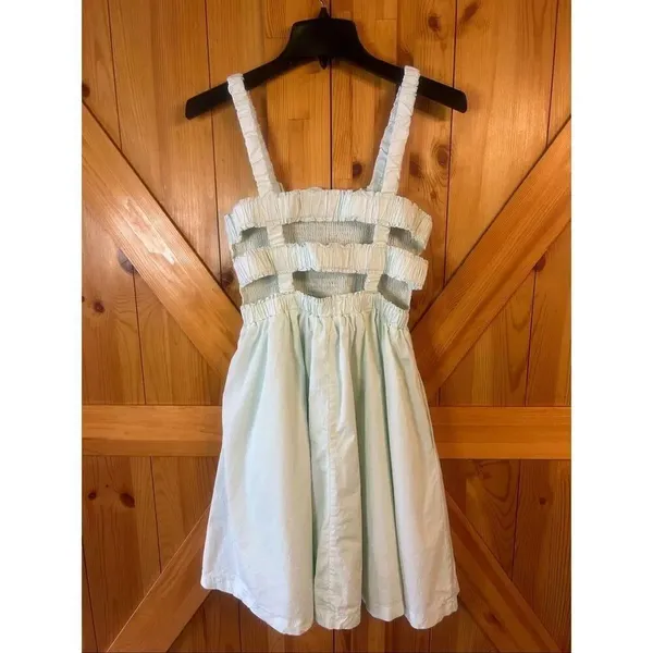 Pinch Anthropologie Smocked Back Cutouts Mint Sleeveless Short Dress Medium (577 - Image 4