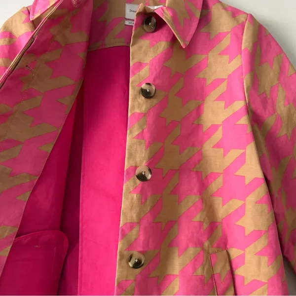 Isaac Mizrahi for Target|Pink and Tan Houndstooth Raincoat sz Small - Image 6