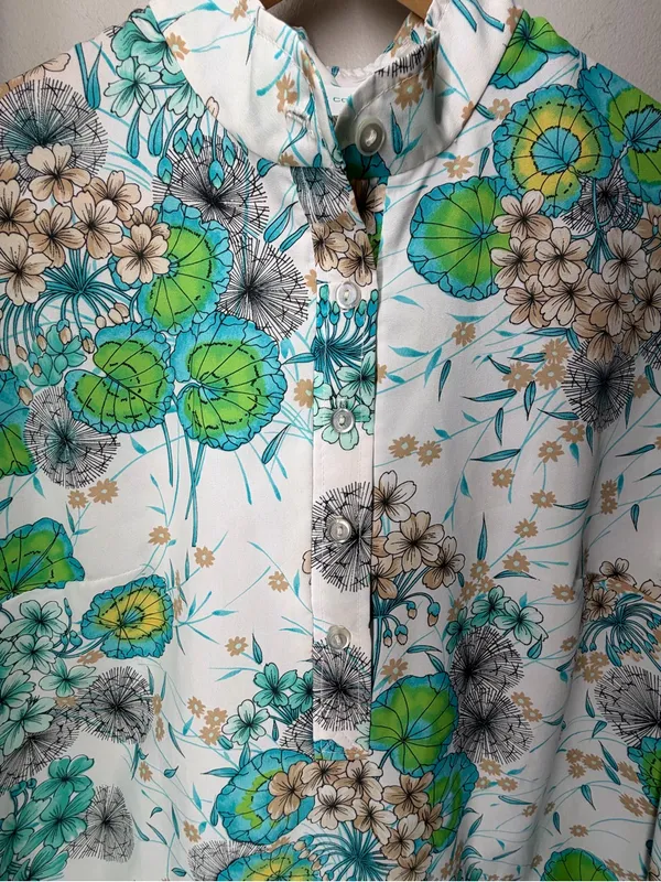 Vintage 70s Alex Colman Floral Mod Tunic Blouse Psychedelic‎ Button Front Top - Image 2