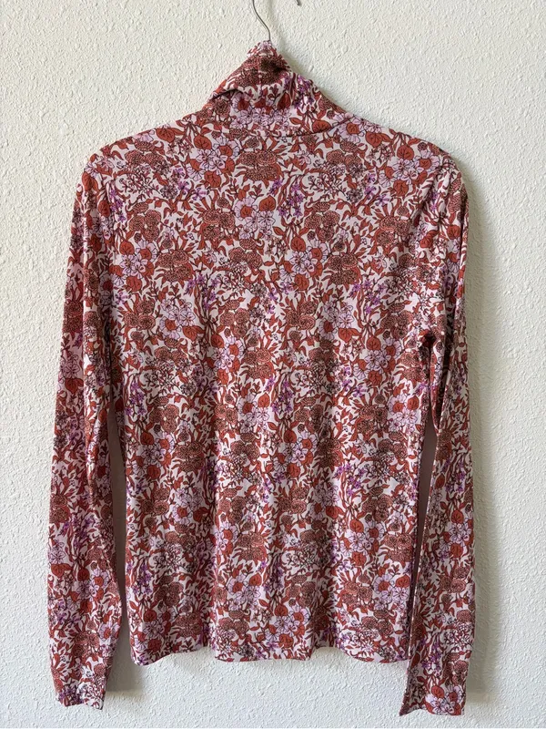 J Crew Tissue Turtleneck in Fête Floral Size XS Colorful Bohemian FLAWED - Image 2